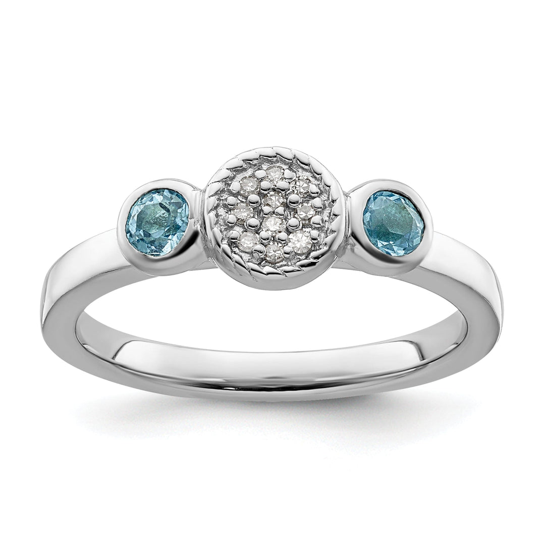 Sterling Silver Round Blue Topaz Diamond Ring