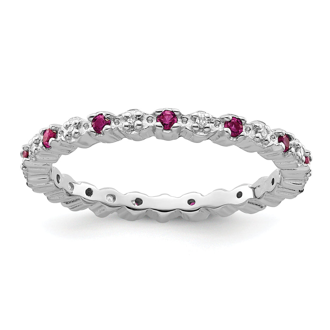 Sterling Silver Created Ruby Diamond Ring