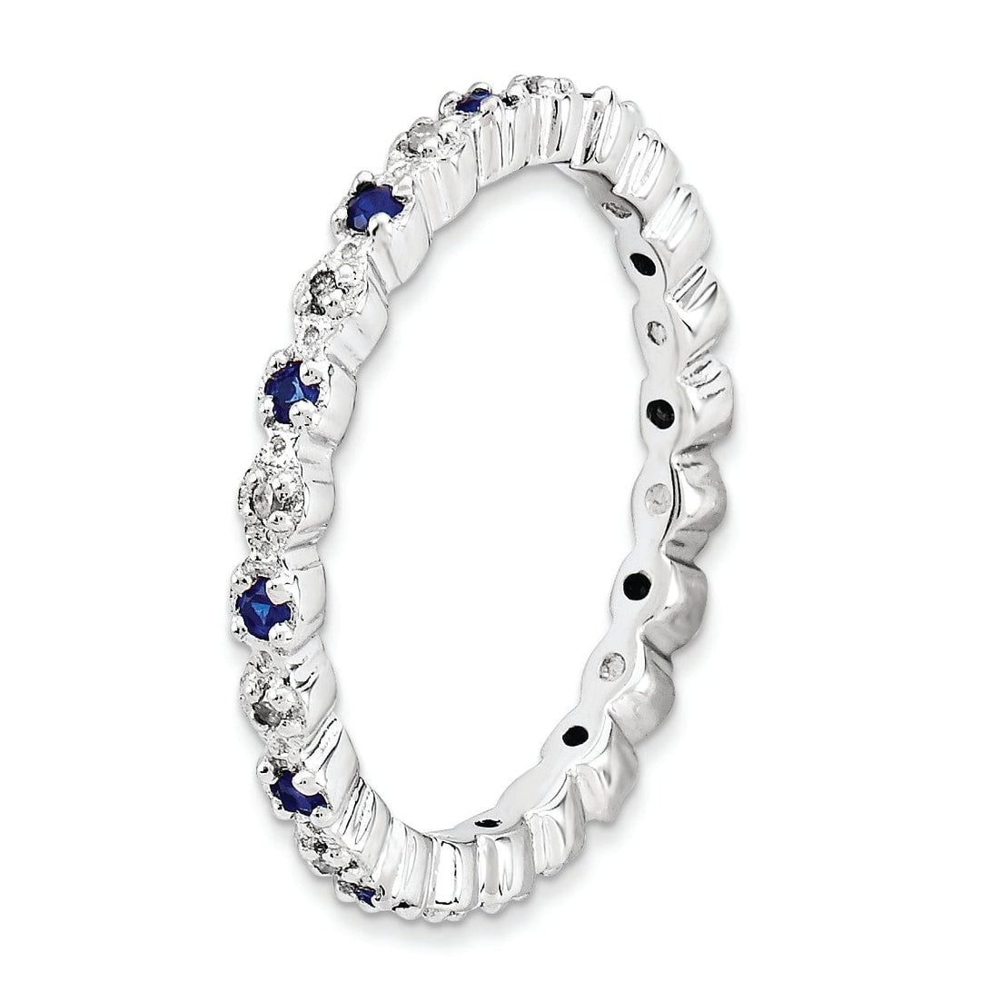 Sterling Silver Created Sapphire Diamond Ring