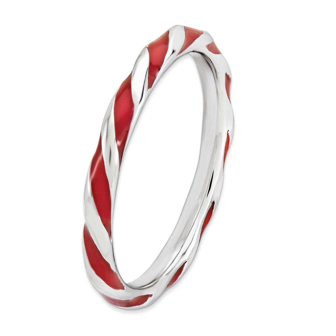 Sterling Silver Red Enameled Stackable Ring