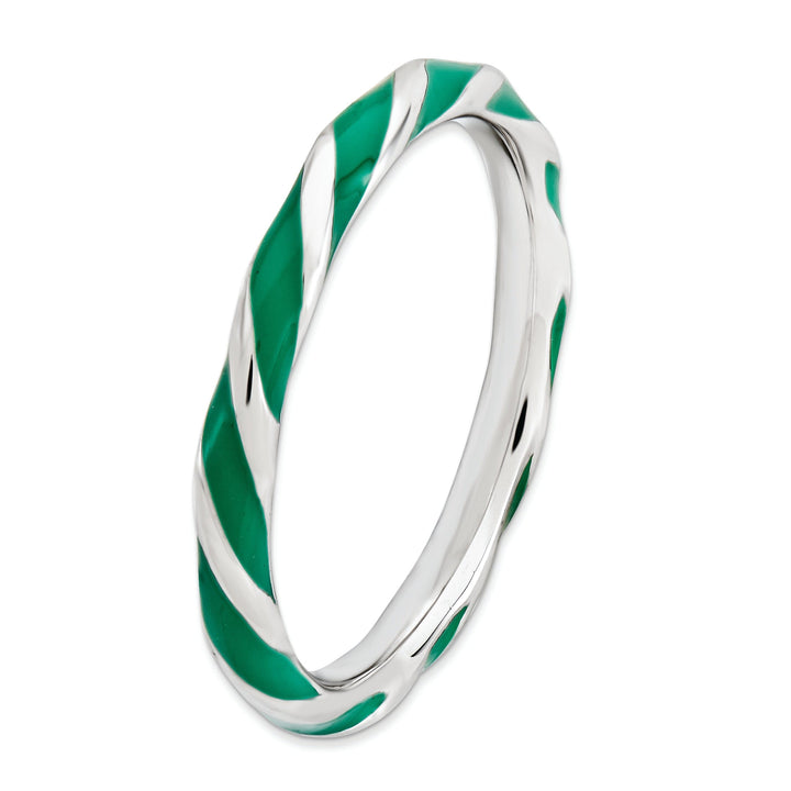 Sterling Silver Green Enameled Stackable Ring