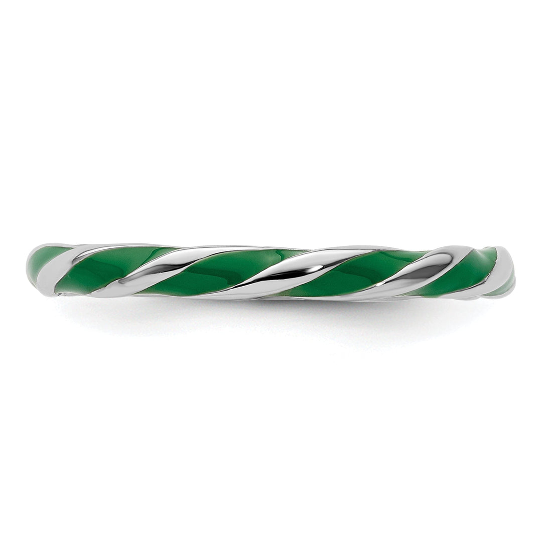 Sterling Silver Green Enameled Stackable Ring