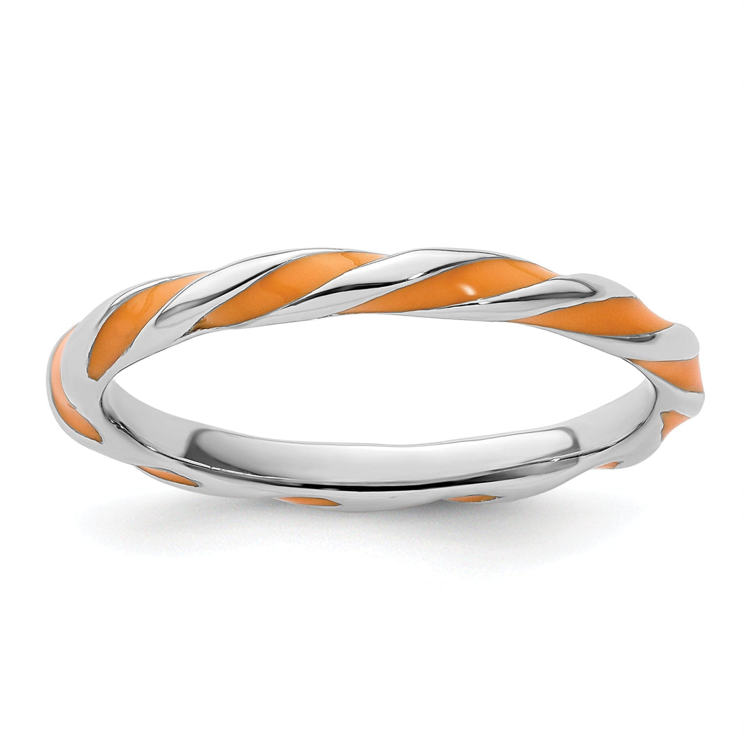 Sterling Silver Orange Enameled Stackable Ring