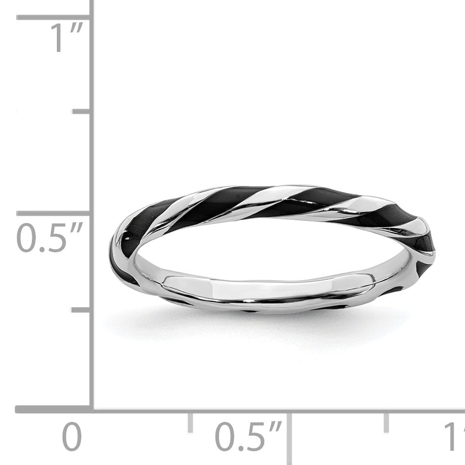 Sterling Silver Black Enameled Stackable Ring