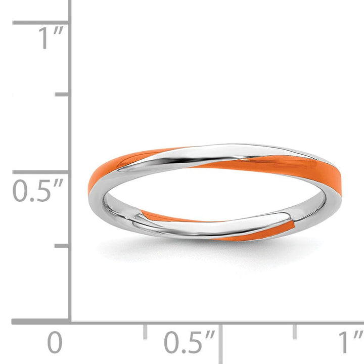 Sterling Silver Orange Enameled Stackable Ring