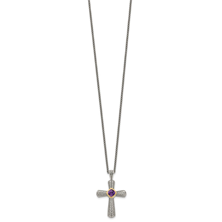 Sterling Silver Gold Amethyst Cross Necklace