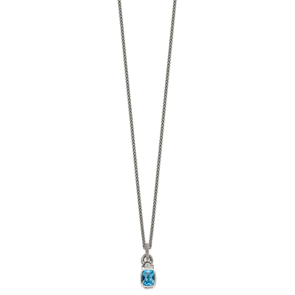 Sterling Silver Sky Blue Topaz Diamond Necklace