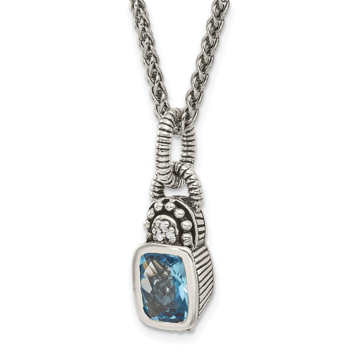 Sterling Silver Sky Blue Topaz Diamond Necklace