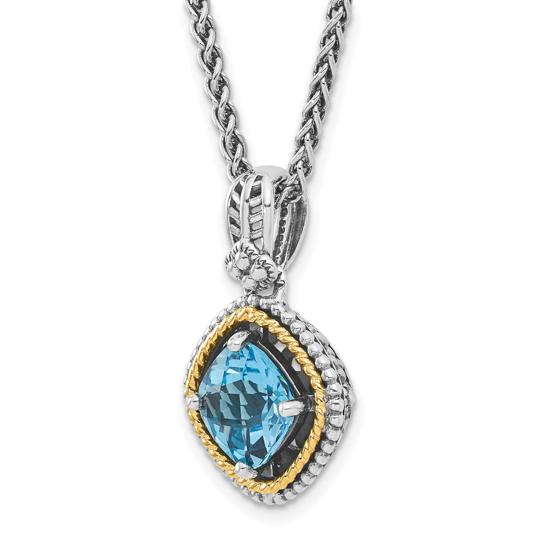 Sterling Silver Gold Swiss Blue Topaz Necklace