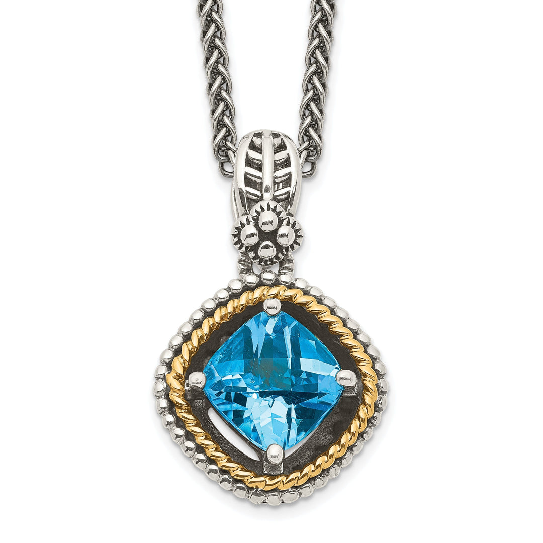 Sterling Silver Gold Swiss Blue Topaz Necklace