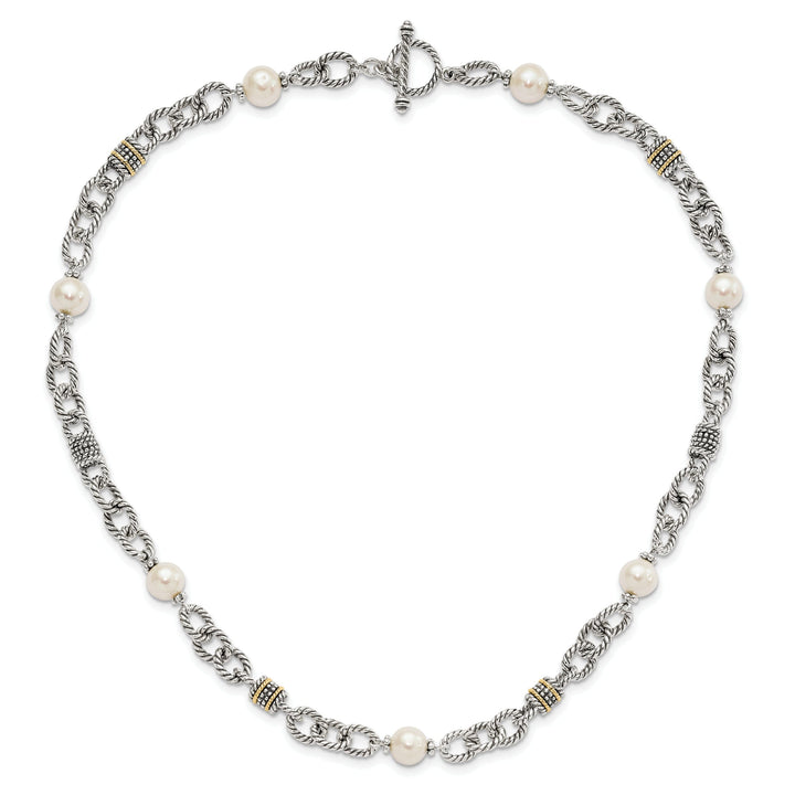 Sterling Silver Gold Pearl 18.5 Necklace