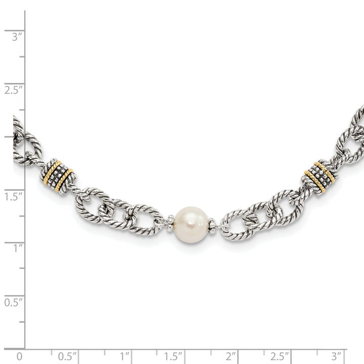 Sterling Silver Gold Pearl 18.5 Necklace