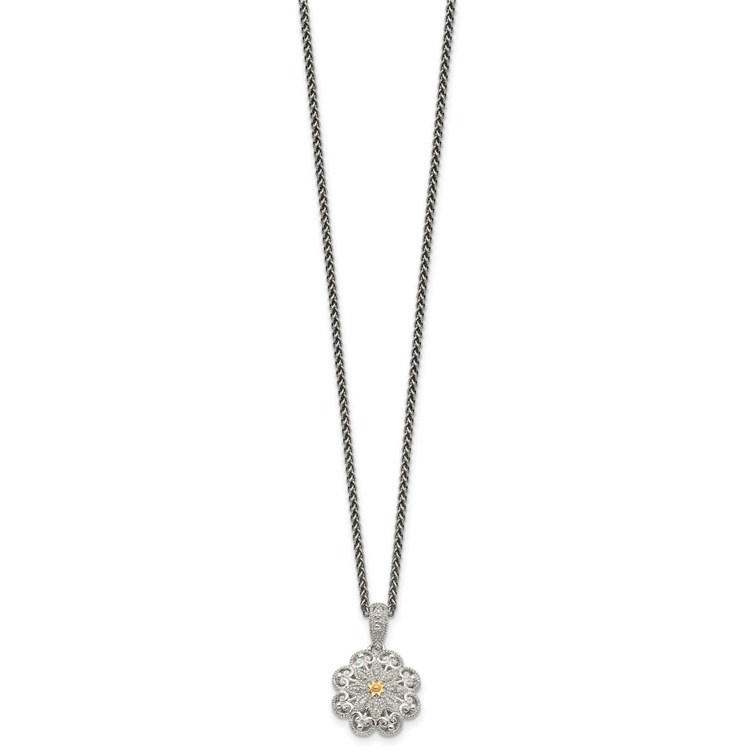 Sterling Silver Gold Diamond Vtage Necklace