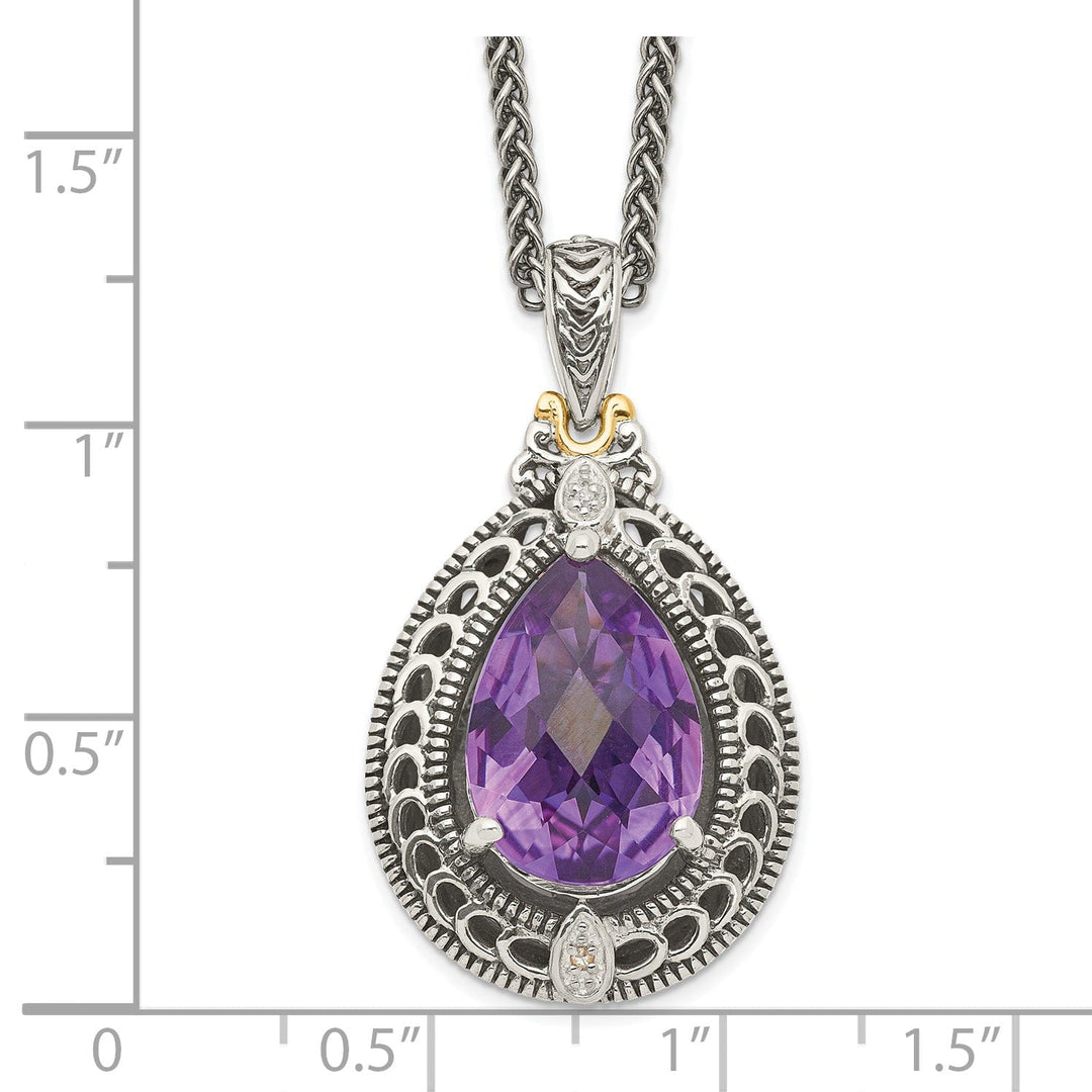 Sterling Silver Gold Diamond Amethyst Necklace