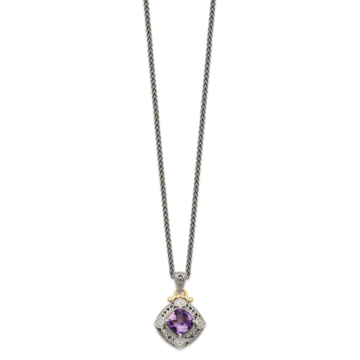 Sterling Silver Gold Diamond Amethyst Necklace