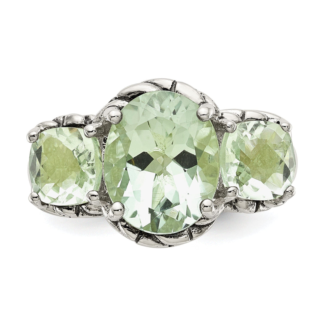 Sterling Silver 5.15 Green Amethyst Ring
