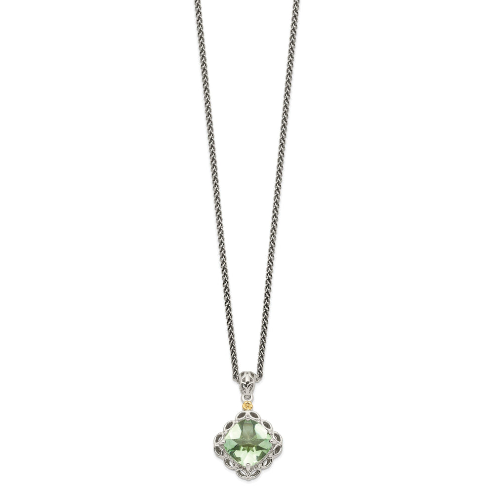 Sterling Silver Gold Green Quartz Necklace