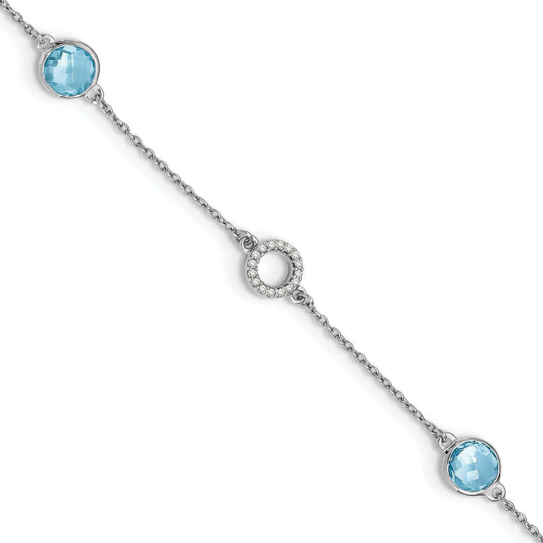 Silver Blue Topaz Gemstone Diamond Bracelet