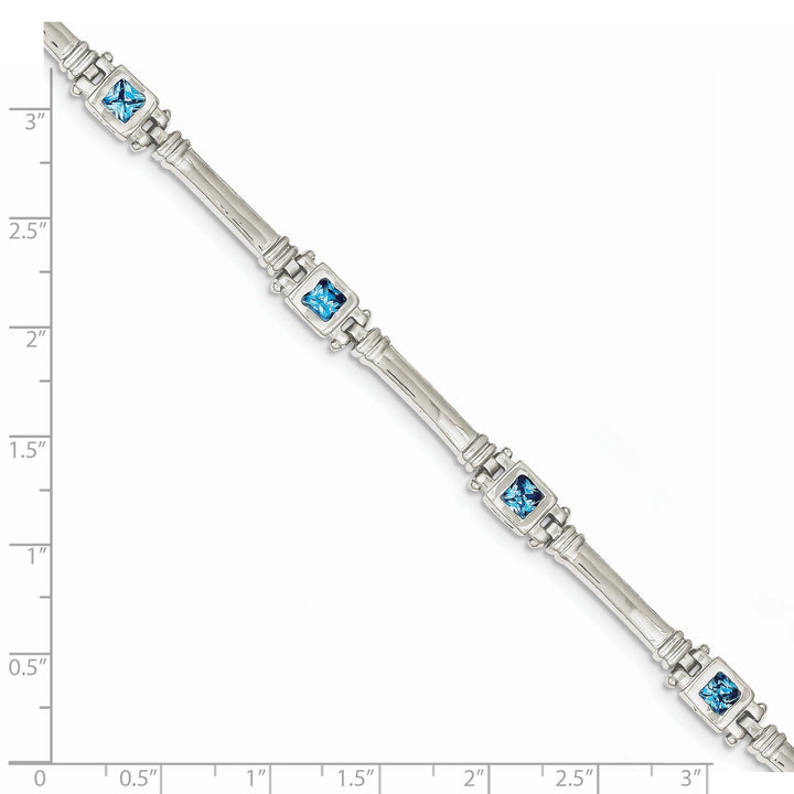 Silver Polished Blue Topaz 5 Stones Bracelet