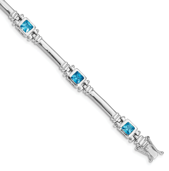 Silver Polished Blue Topaz 5 Stones Bracelet