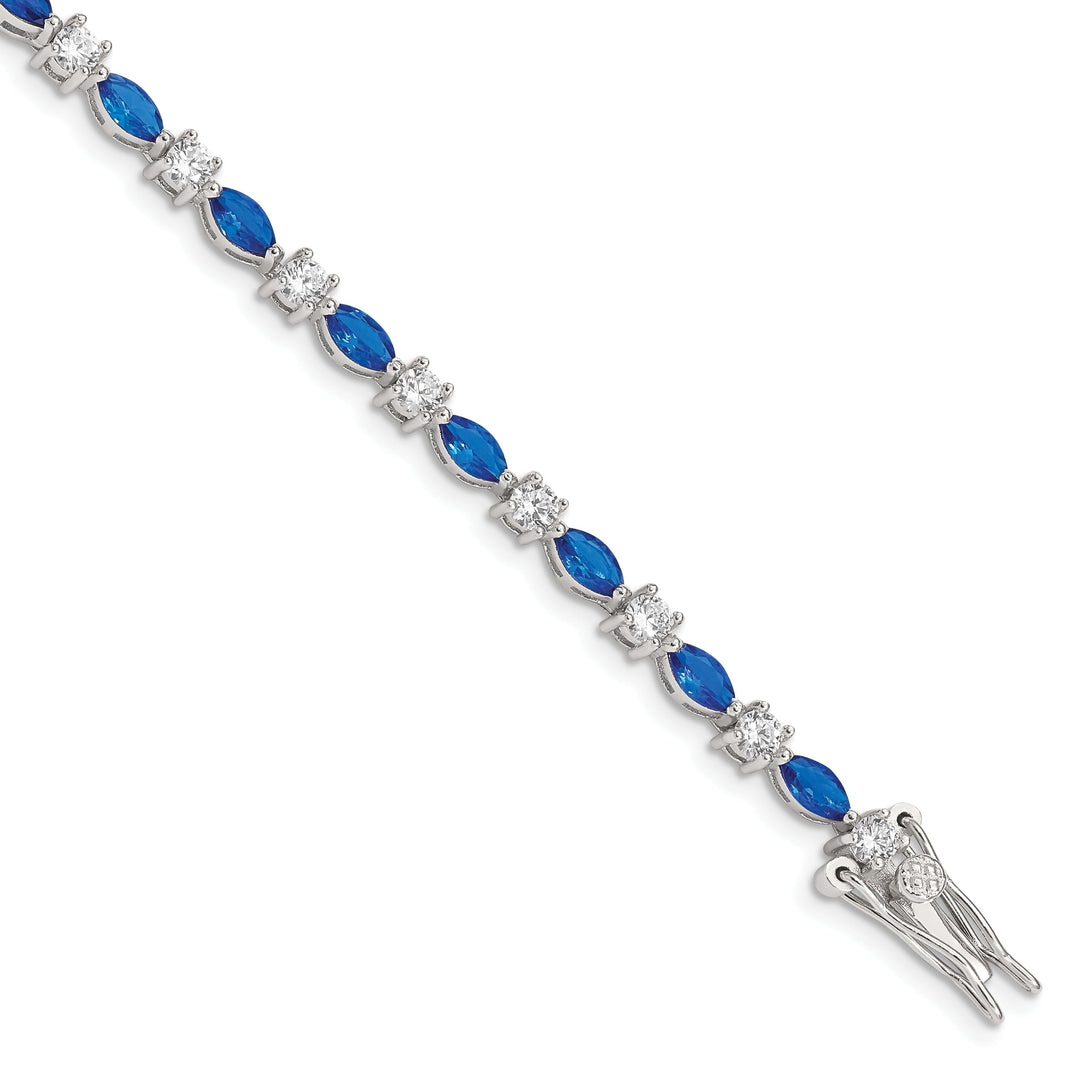 Silver Polish 37 Stones Blue Clear C.Z Bracelet