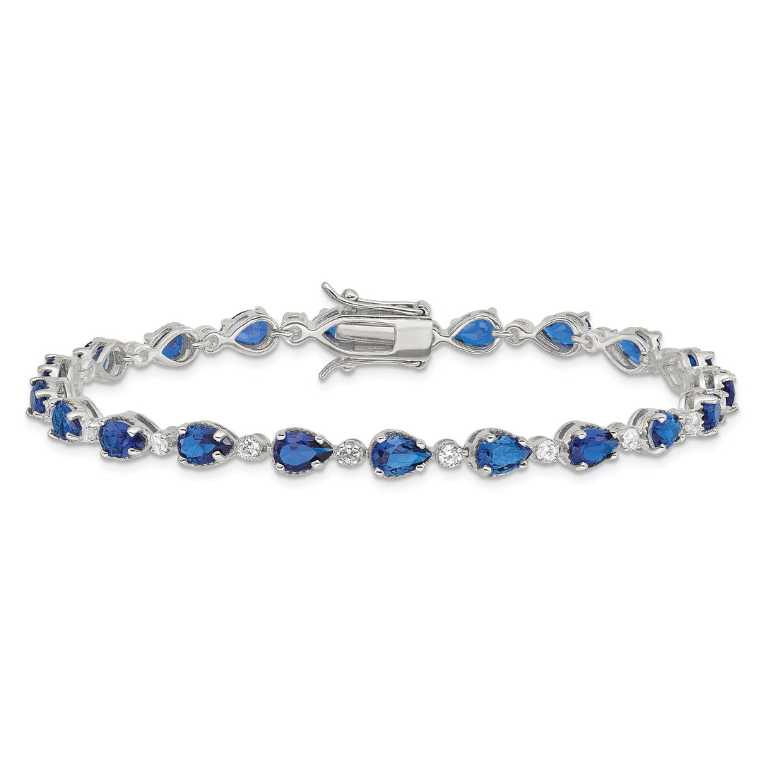 Silver Polish 38 Stone Blue Clear C.Z Bracelet