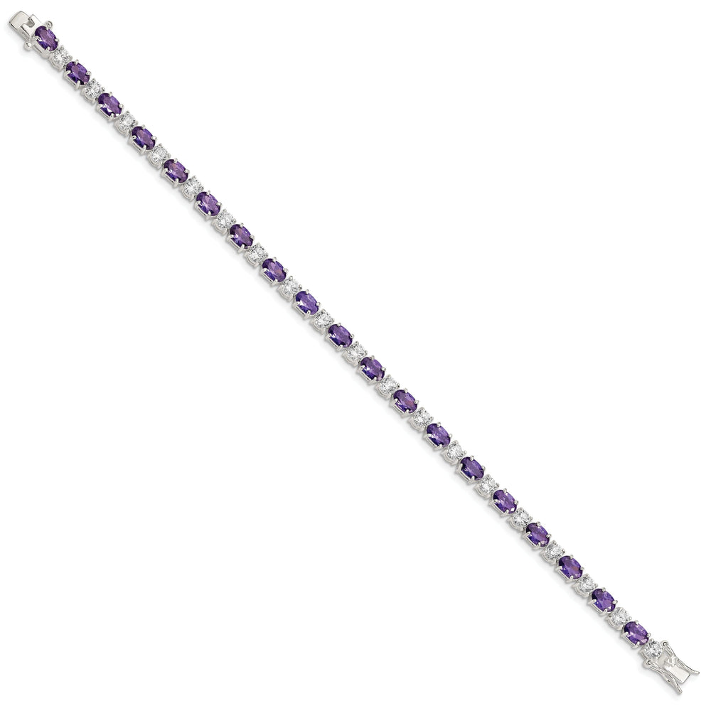 Silver Polish Finish Purple Clear C.Z Bracelet