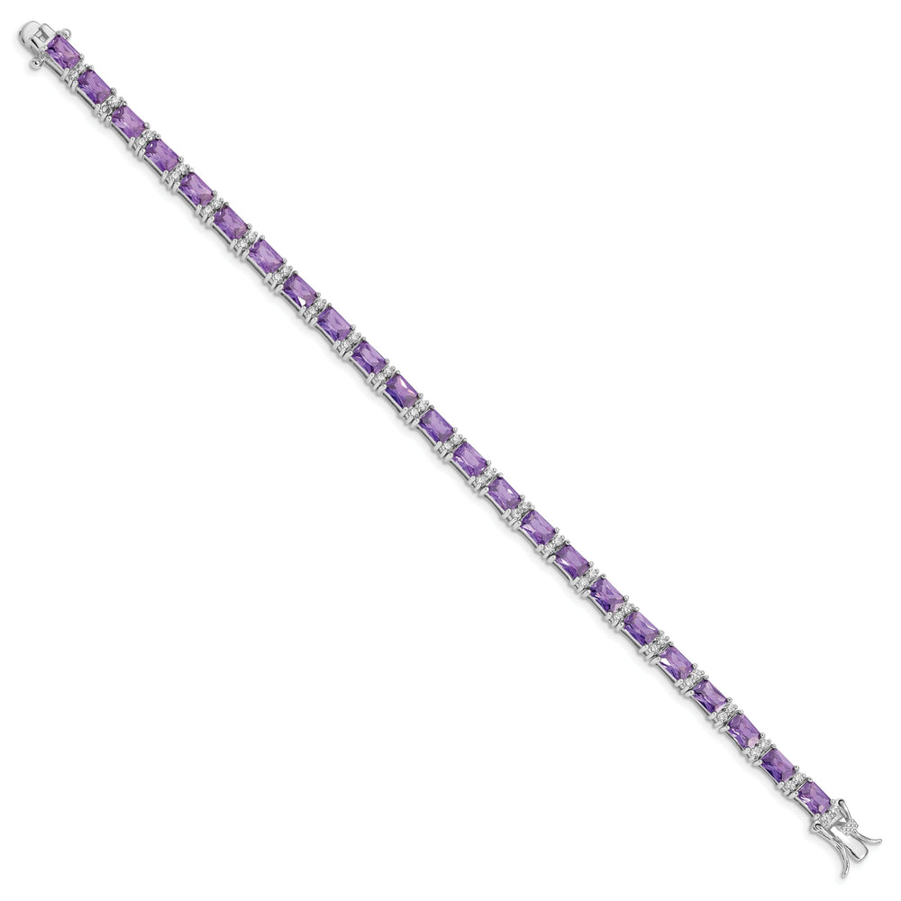 Silver Polished Purple and Clear C.Z Bracelet