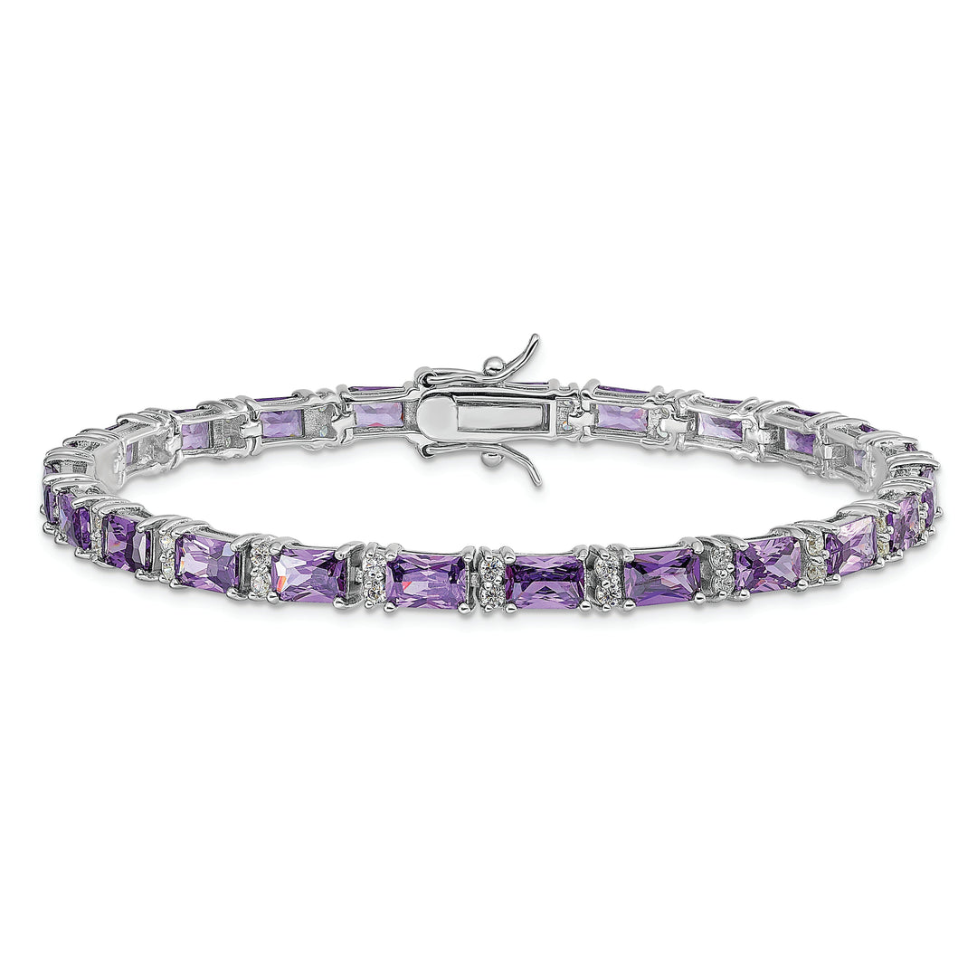 Silver Polished Purple and Clear C.Z Bracelet