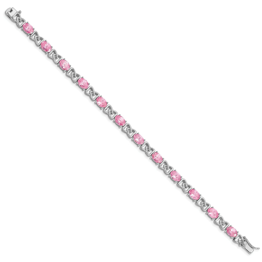 Silver Polished Finish Pink C.Z Bracelet