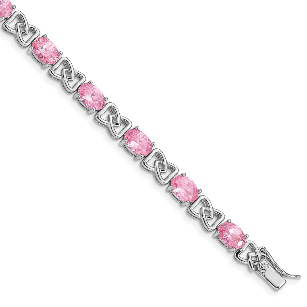 Silver Polished Finish Pink C.Z Bracelet