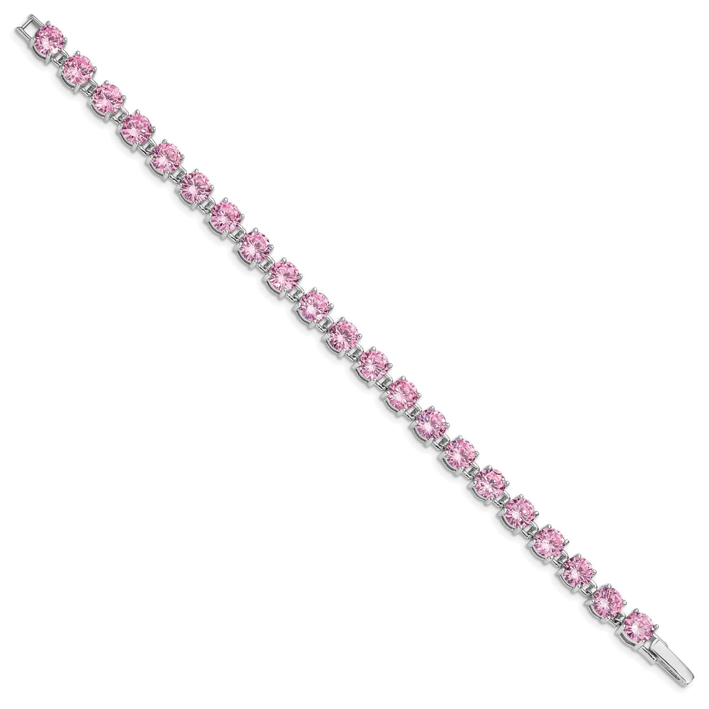 Silver Polished Pink Cubic Zirconia Bracelet