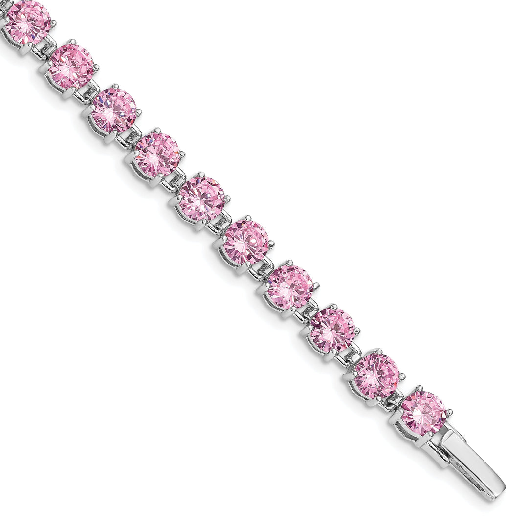 Silver Polished Pink Cubic Zirconia Bracelet