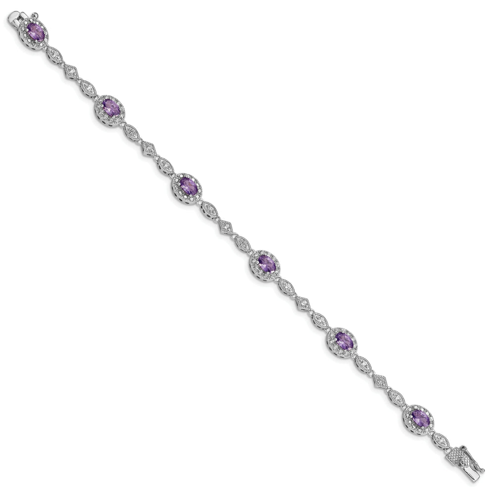 Silver DC Purple Clear Cubic Zirconia Bracelet