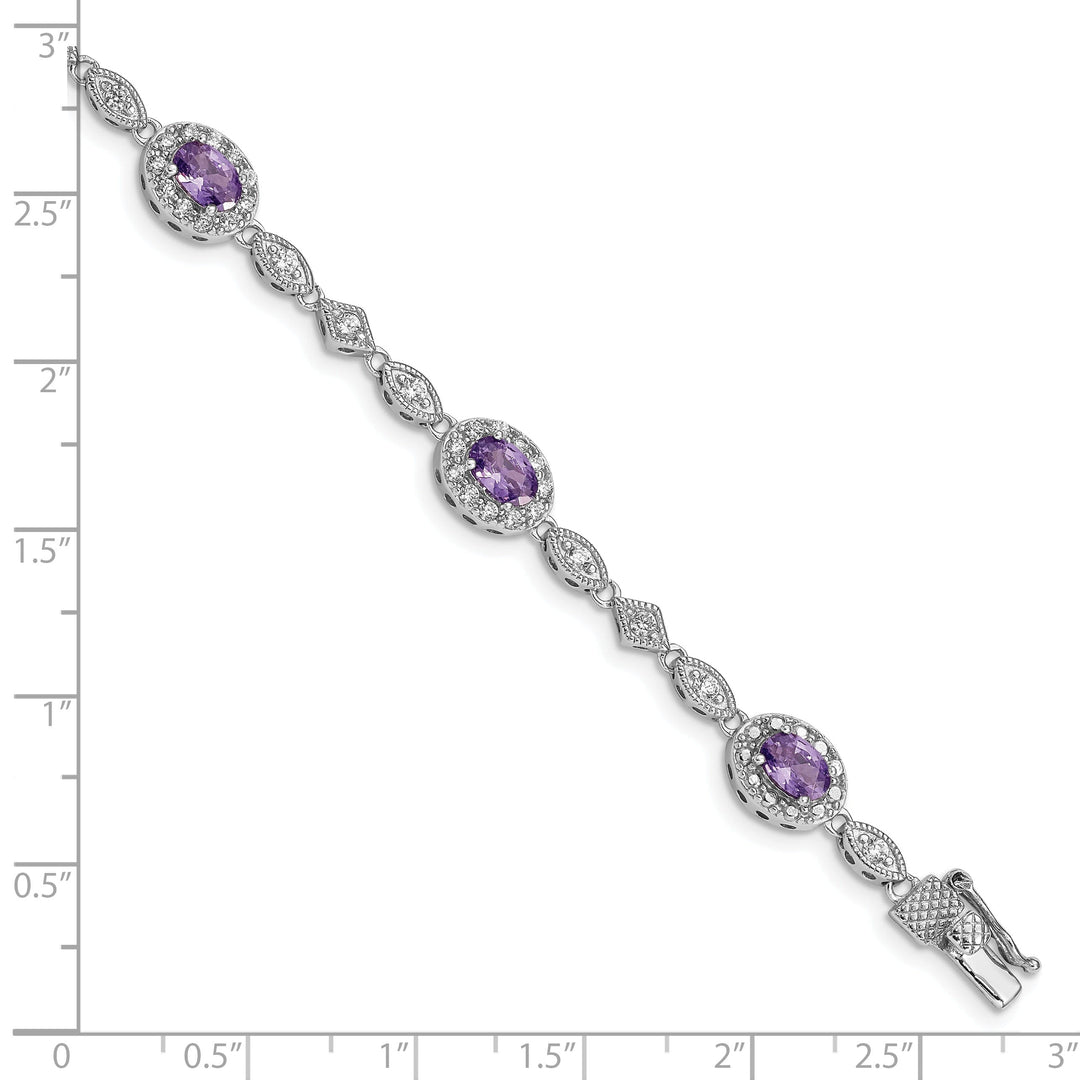 Silver DC Purple Clear Cubic Zirconia Bracelet