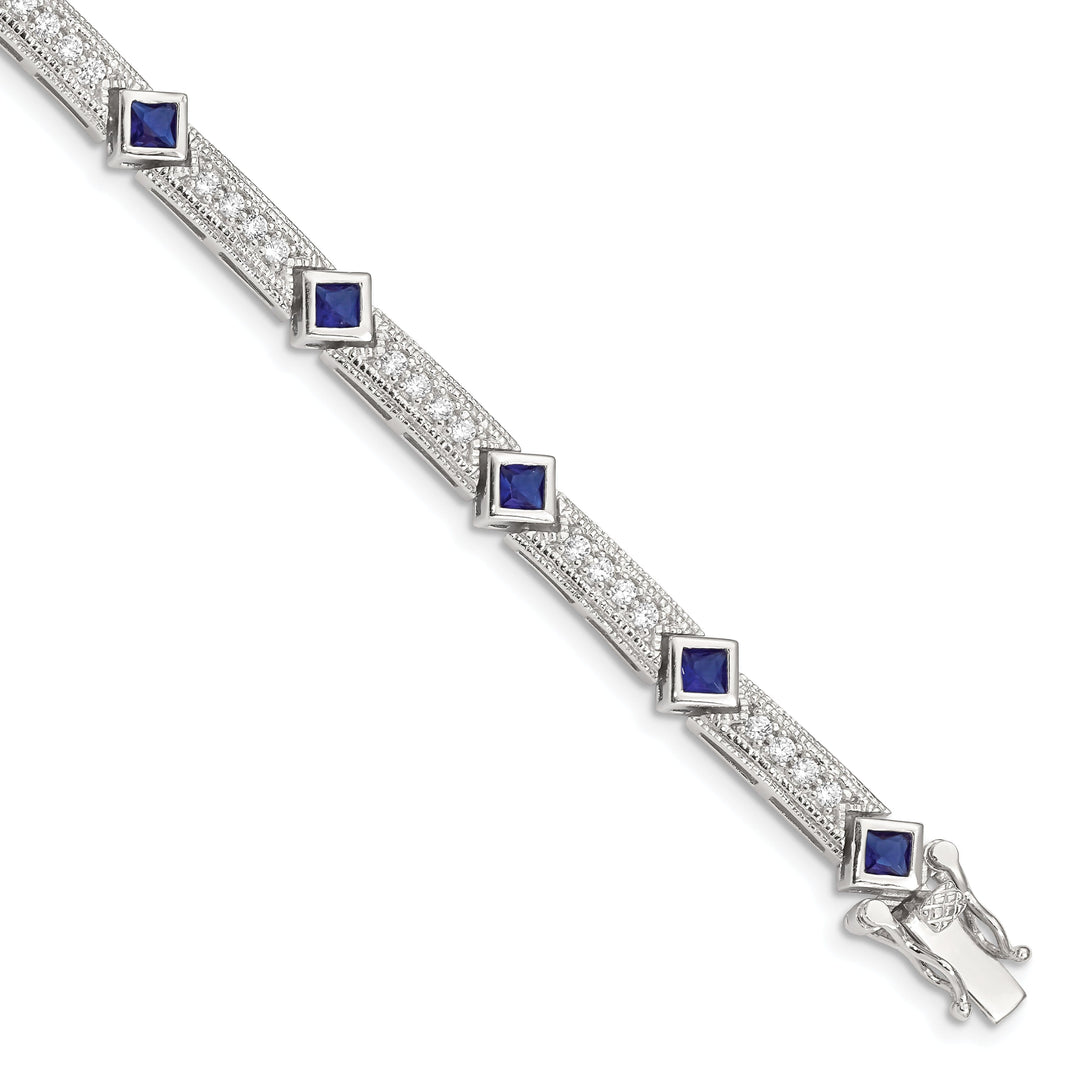 Silver Polished Blue and Clear C.Z Bracelet