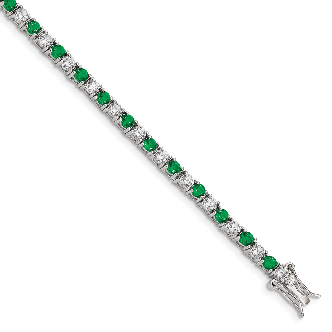 Silver Green and White Cubic Zirconia Bracelet