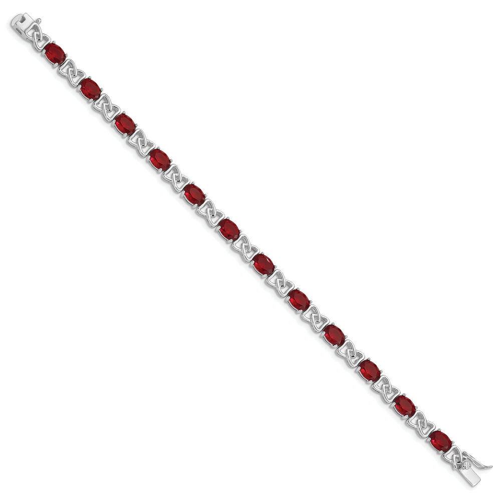 Silver Polished Red Cubic Zirconia Bracelet