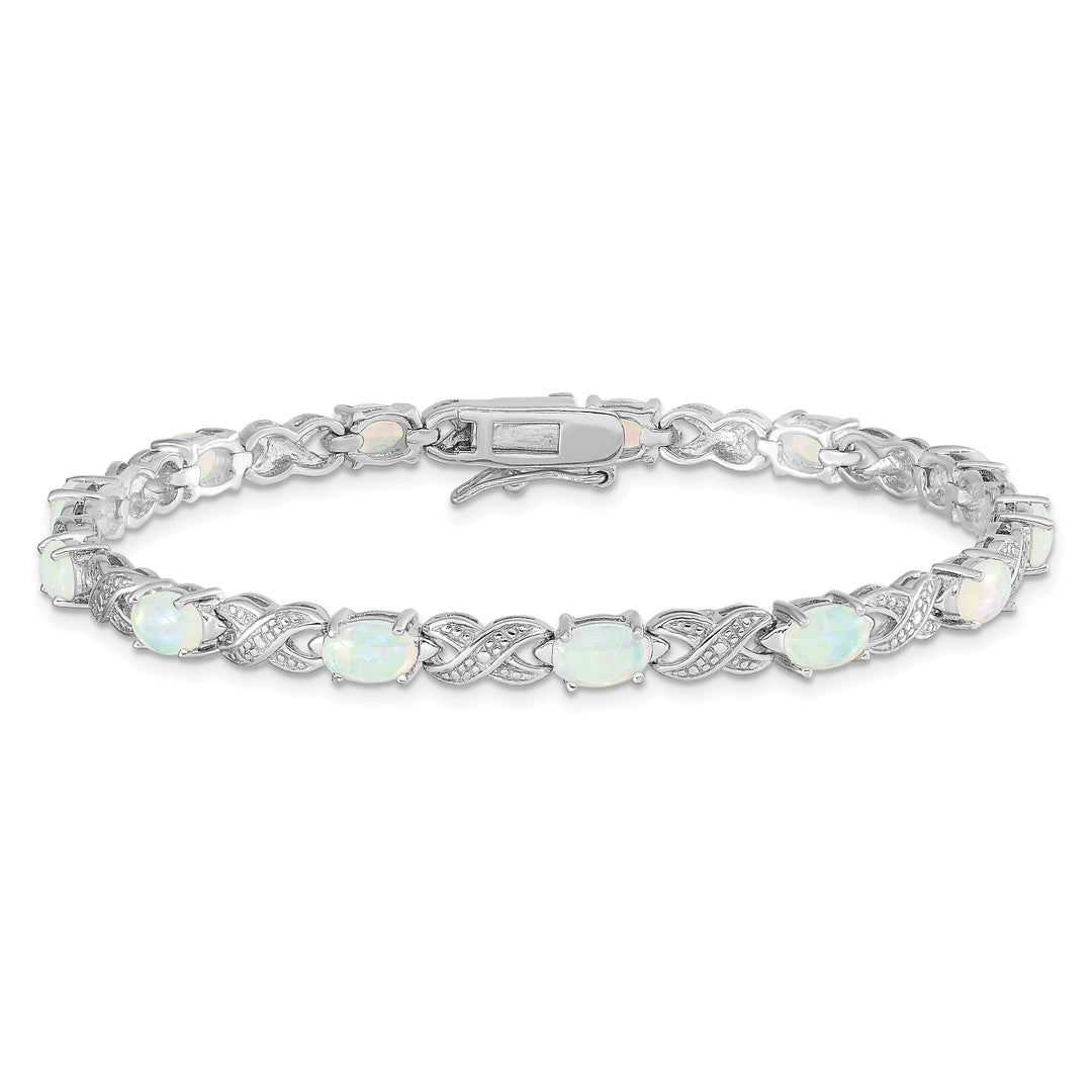 Silver Polished Created Opal Illusion Bracelet