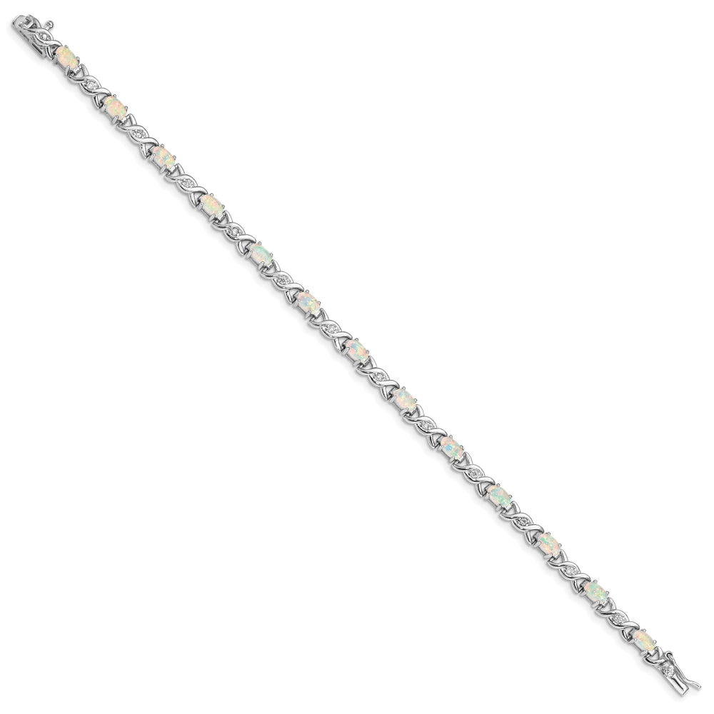 Silver White Created Opal and C.Z Bracelet