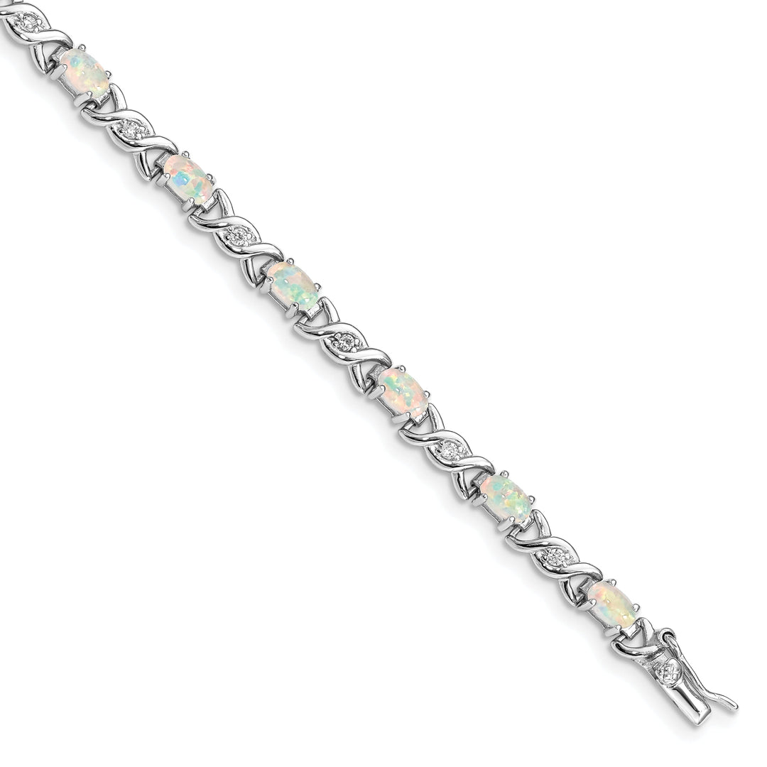 Silver White Created Opal and C.Z Bracelet