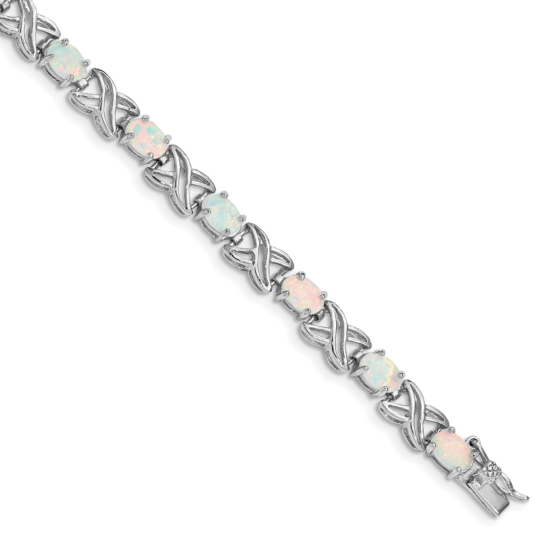 Silver Polished Finish Created Opal XO Bracelet