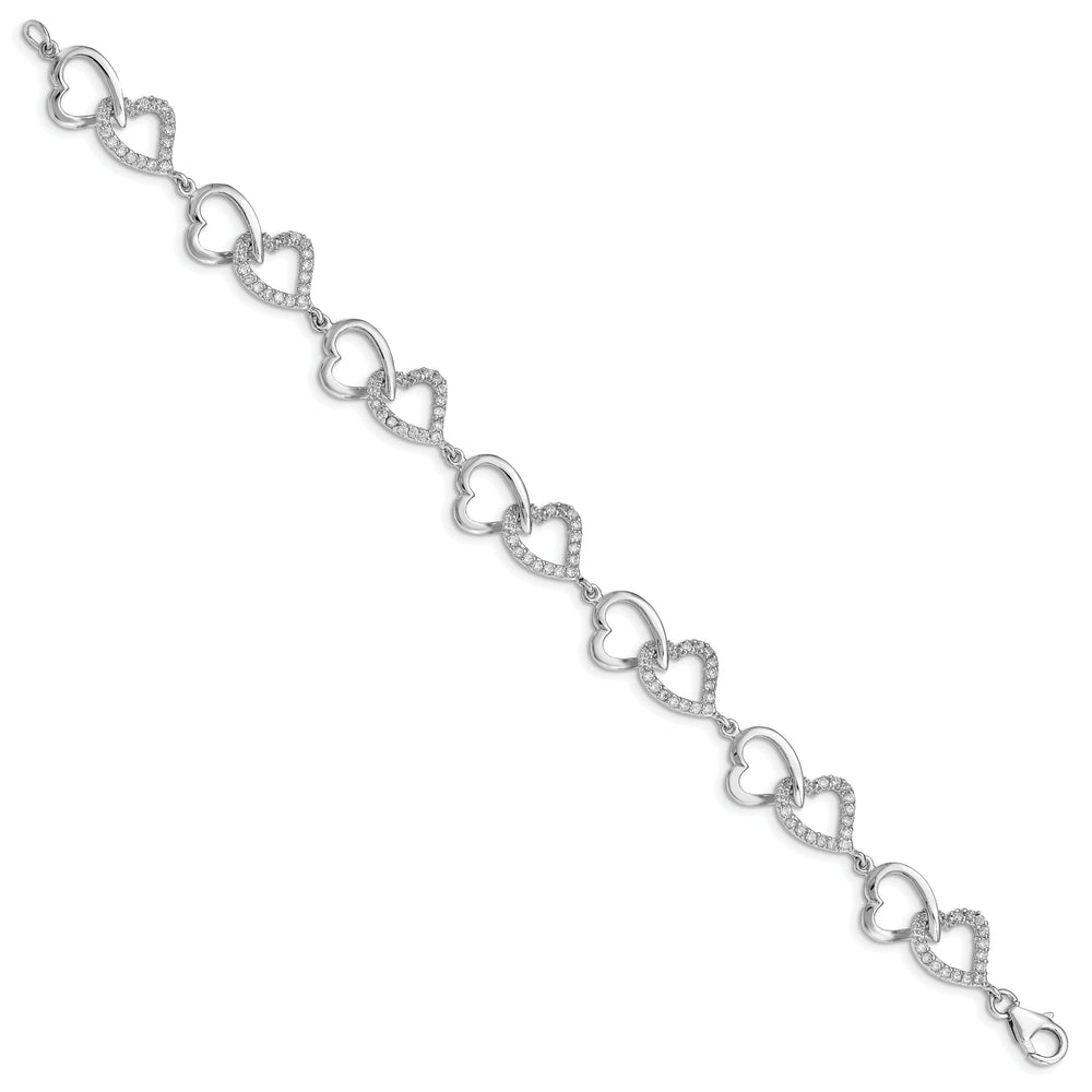 Silver Polished Cubic Zirconia Heart Bracelet