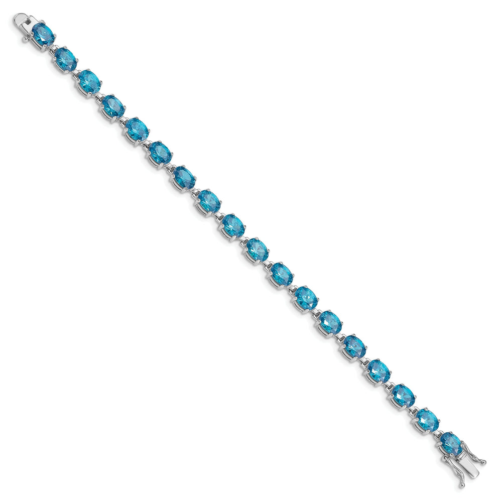 Silver Polished Blue Topaz Gemstone Bracelet