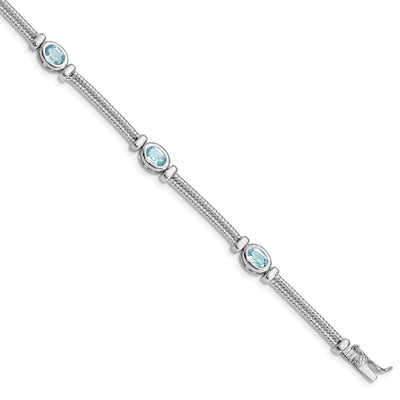 Silver Oval Stones Blue Topaz Gemstone Bracelet