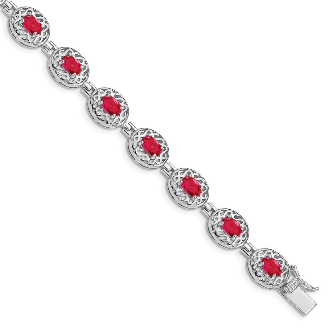 Silver Polished Finish Rhodium Ruby Bracelet