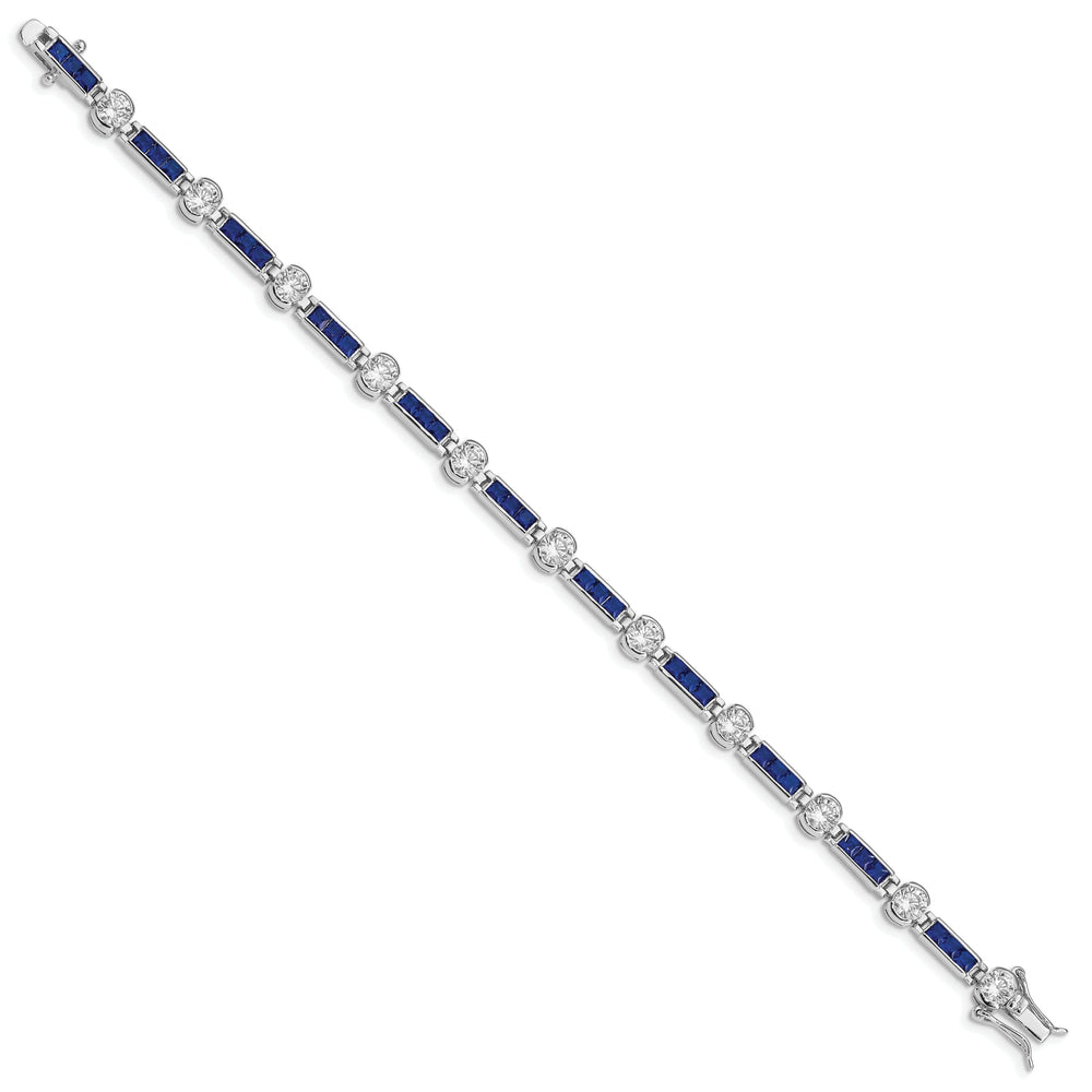 Silver Polished Blue and Clear C.Z Bracelet