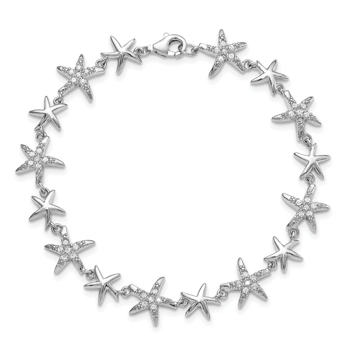 Silver Polished Finish Starfish Link Bracelet
