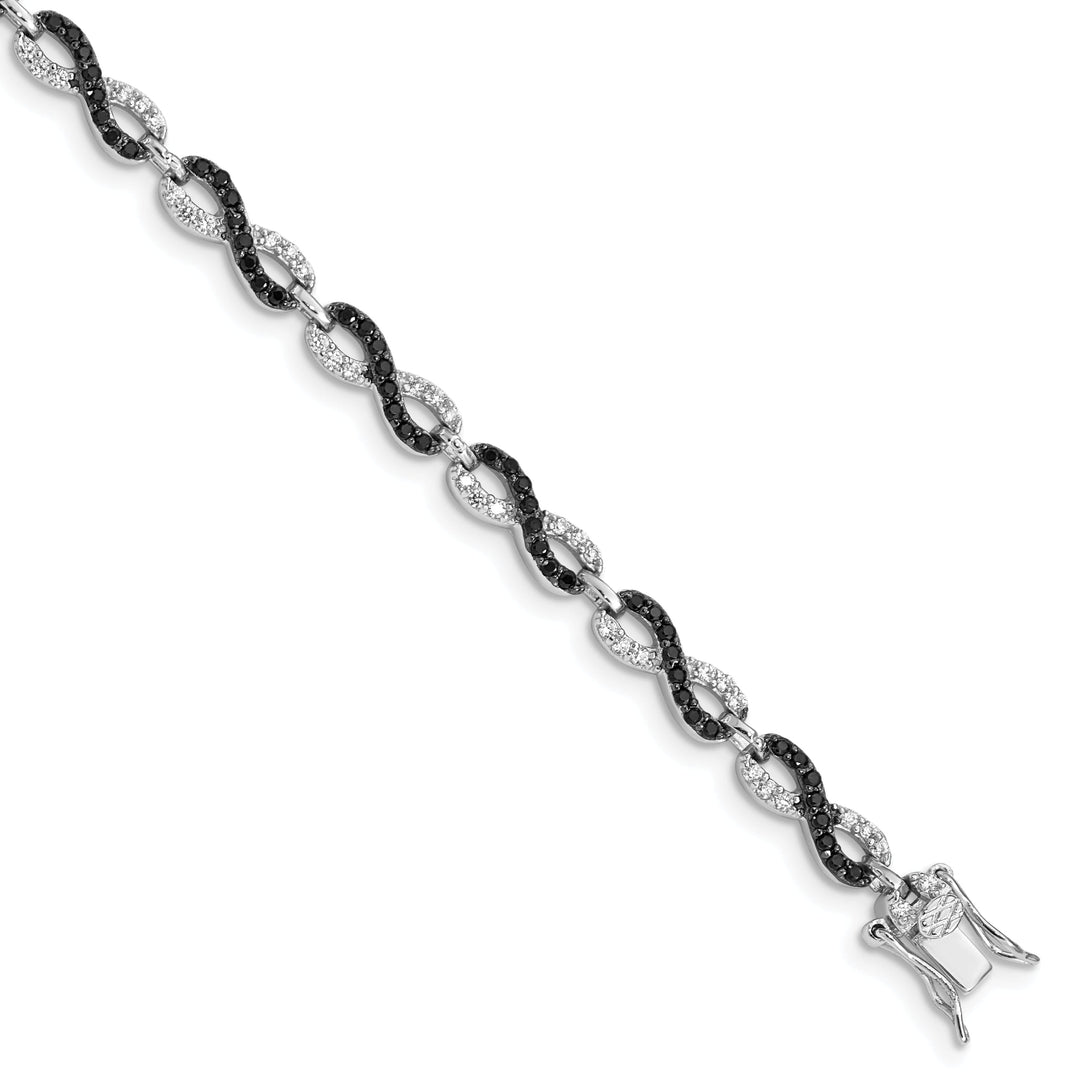 Silver Black and White C.Z Small Link Bracelet