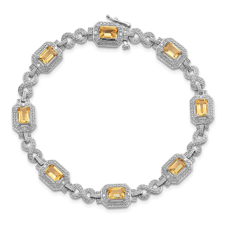 Silver Octagon Citrine Gemstone Diamond Bracelet